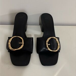 a new day Black Mules with Gold Buckle